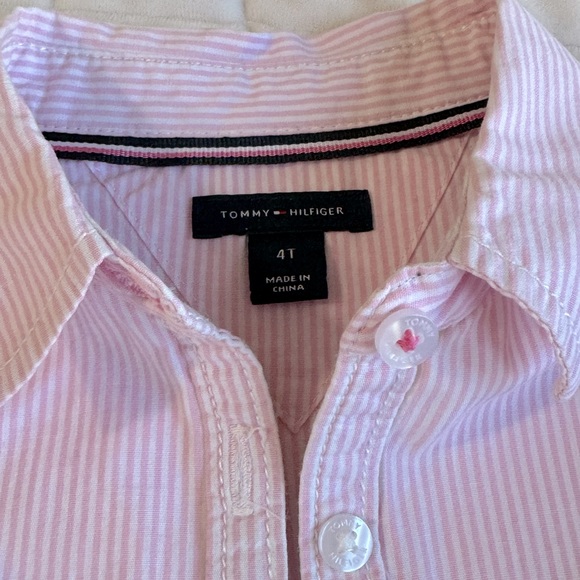 Boys Tommy Hilfiger Pink & white striped button down, 4T - Picture 2 of 2